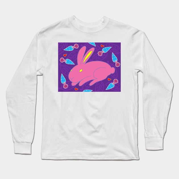 Pink Bunny Long Sleeve T-Shirt by funkyfolkart